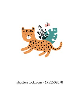 vector illustration of a cute leopard cub, image for children room poster, jungle clipart