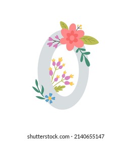 ilustración vectorial, letra linda O y flores, monograma de sala de crianza, afiche de nombres para niños, arte mural