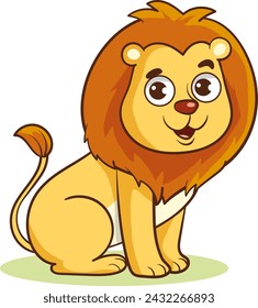 Vector Illustration of Cute Lion Cartoon Character on White Background