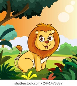 Vector Illustration of Cute Lion Cartoon Character on White Background