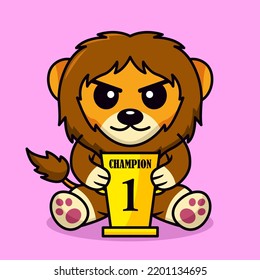 Vector illustration of cute lion and chibi animal