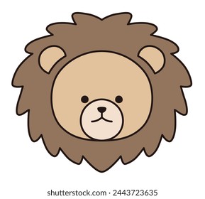 Vector illustration of cute lion face. Icons, animals