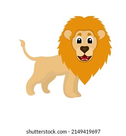 Vector Illustration Of Cute Lion Graphics. Cartoon Cute Male Lion On A White Background. Suitable For Children's Book Covers And Animated Materials.