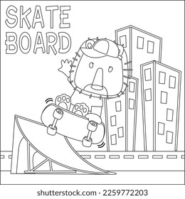 Vector illustration of cute lion on skate board. Cartoon isolated vector illustration, Creative vector Childish design for kids activity colouring book or page.
