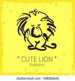 Vector illustration. Cute lion on a yellow background.
