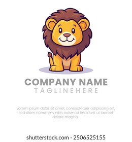 Vector illustration of cute lion sitting and smiling mascot, sticker, logo