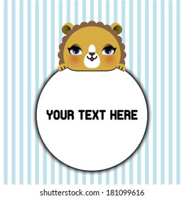 Vector illustration of cute lion with text box 