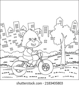 Vector illustration of cute little bear ride a motorcycle, Trendy children graphic with Line Art Design Hand Drawing Sketch Vector illustration For Adult And Kids Coloring Book.