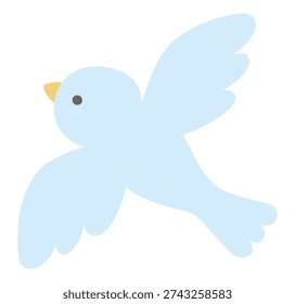 Vector illustration of a cute little bird. Blue bird, flying