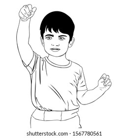 Vector illustration of a cute little boy. Monochrome template for design decoration. Isolated character on white background.