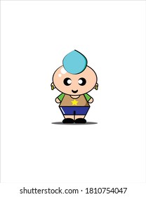 Vector illustration of cute little boy mascot with light blue hair. Great for a festival design asset