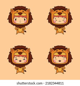 vector illustration of cute little boy wearing lion costume