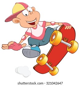 Vector Illustration of Cute Little Boy. Skateboarding
