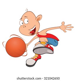 Vector Illustration of Cute Little Boy. Basketball player