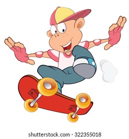 Vector Illustration of Cute Little Boy. Skateboarding
