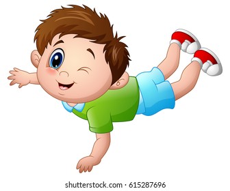 Vector illustration of Cute little boy cartoon prone