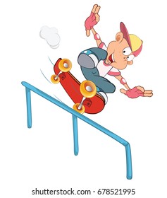 Vector Illustration of Cute Little Boy. Skateboarding