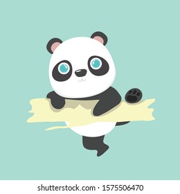 Vector illustration of cute little cartoon panda on pastel background.

