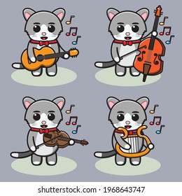 Vektorgrafik süßer kleiner Katze   Zeichensatz für Musik. Gut für Ikone, Logo, Label, Aufkleber, Clipkunst.