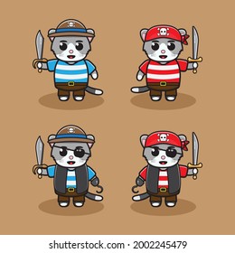 Vector illustration of cute Little Cat   Pirate cartoon set. Good for icon, logo, label, sticker, clipart.