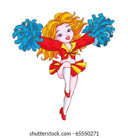 vector illustration, cute little cheerleader, cartoon concept, white background.