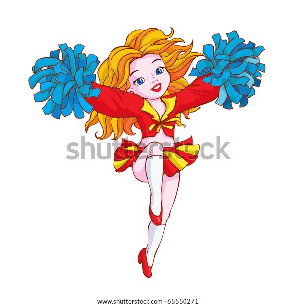 vector illustration, cute little cheerleader, cartoon concept, white