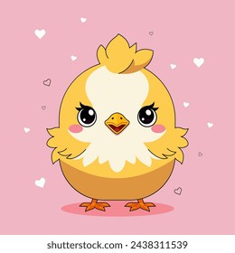 Vector illustration of a cute little chick in kawaii style.