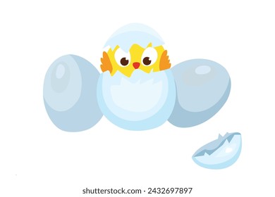 Ilustración vectorial de pequeñas incubadoras de pollo lindas de un huevo