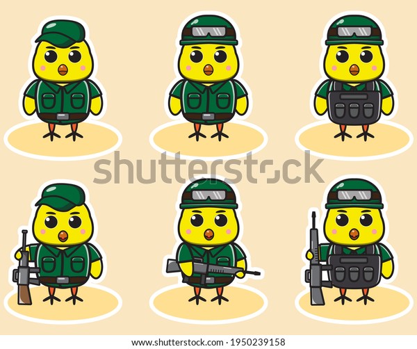 Vector Illustration Cute Little Chicken Soldier Stock Vector (Royalty ...