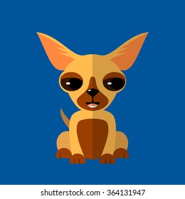 Vector illustration of cute little Chihuahua dog on blue background. Made in flat cartoon style.