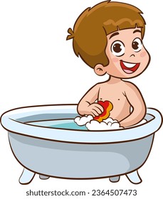 Vector illustration of cute little children taking a shower