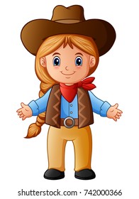 Vector Illustration Cute Little Cowgirl Cartoon Stock Vector (Royalty ...