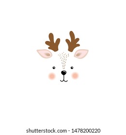 Vector illustration cute little deer face , baby picture, print on clothes