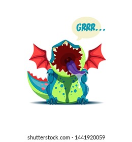Vector illustration of the cute little dragon is roaring