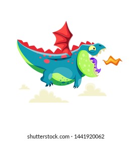 Vector illustration of cute little dragon flying in the sky.