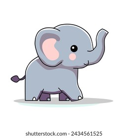Vector illustration of a cute little elephant looking sideways in a cartoon and flat style isolated on white