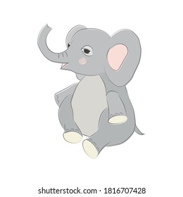 Ilustración vectorial de un pequeño elefante lindo. Aislado sobre fondo blanco