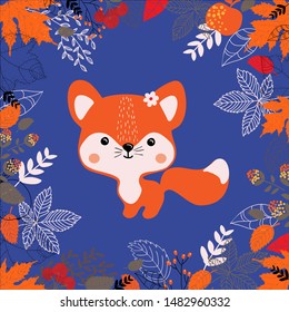 vector illustration of cute  little  Fox in the forest, flat design