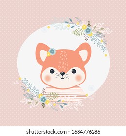 Vector illustration of cute little Fox. baby picture, print on clothes. flat design.