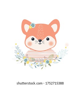 Vector illustration of cute little Fox. baby picture, print on clothes. flat design.