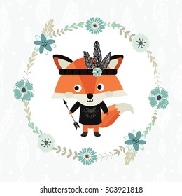  Vector illustration with cute little fox.