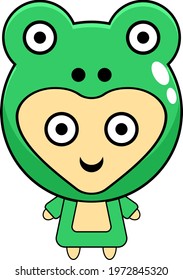 Vector illustration of cute little frog costume cartoon character