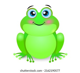 Vector illustration of a cute little frog. Little funny frog is sitting Isolated on white background in cartoon style.