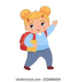 Vector illustration of a cute little girl going to school
