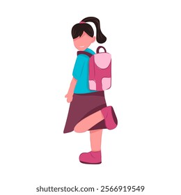 Vector illustration of cute little girl going to school wearing a backpack