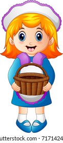 Vector illustration of Cute little girl holding a basket