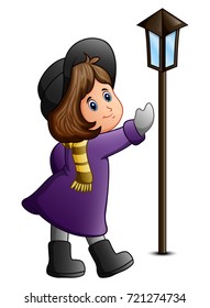 Vector illustration of Cute little girl with lamppost