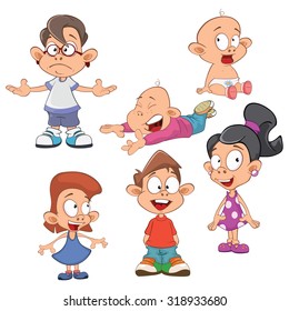 Vector illustration of a Cute Little Girls and Boys. Cartoon 