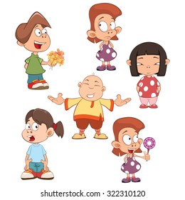 Vector illustration of a Cute Little Girls and Boys. Cartoon 