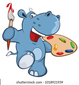 Vector Illustration of a Cute Little Hippo Cartoon Character. 